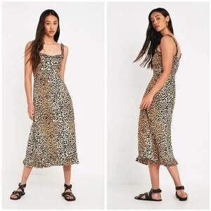 FAITHFULL THE BRAND Noemi Midi Dress Le Cinq Leopard Print Sz S $179 {JJ9}